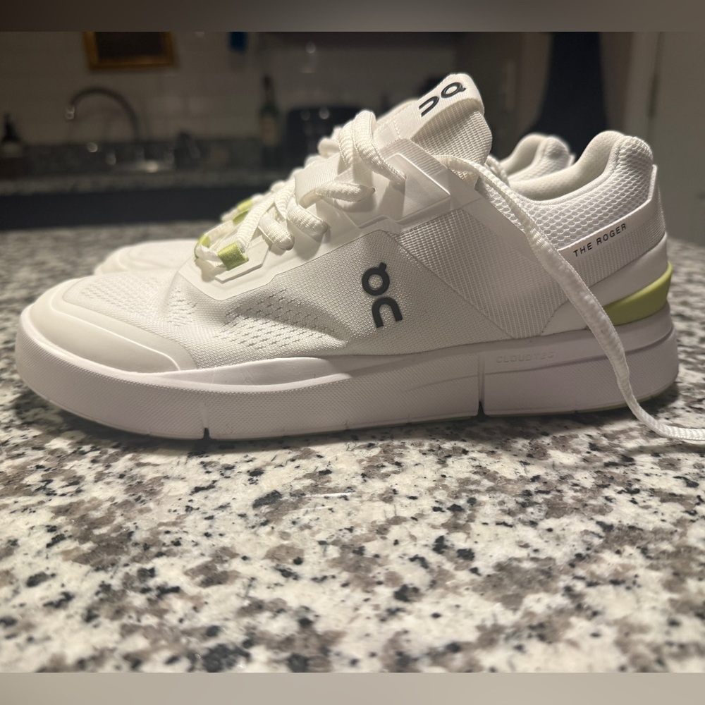 On Running White and Green Sneakers